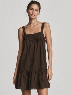 Vince Vince Chocolate Brown Embroidered Cotton Dress